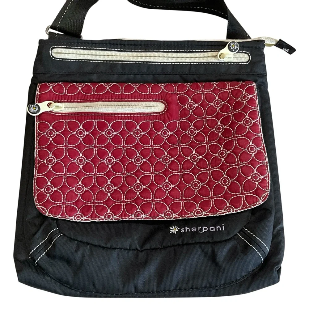 Sherpani Women's Jag LE Bag Crossbody Purse Bag Red Black Embroidered Quilted - Picture 2 of 13